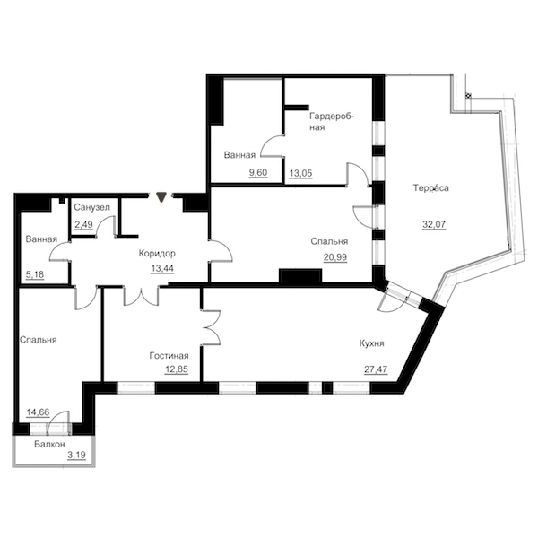 3-комнатная, 131 м² — ЖК Жилой дом Ye's Residence (Йес Резиденс)