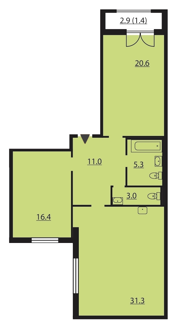 2-комнатная, 89 м² — ЖК ЖК Цивилизация на Неве