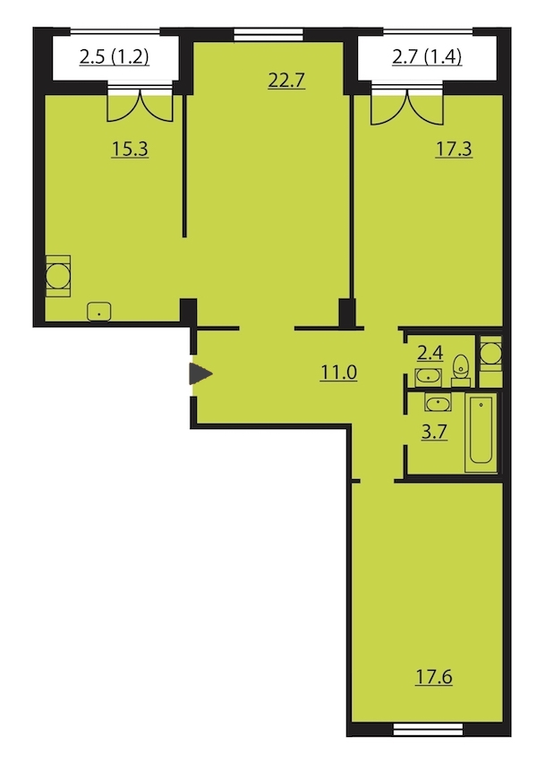 3-комнатная, 93 м² — ЖК ЖК Цивилизация на Неве