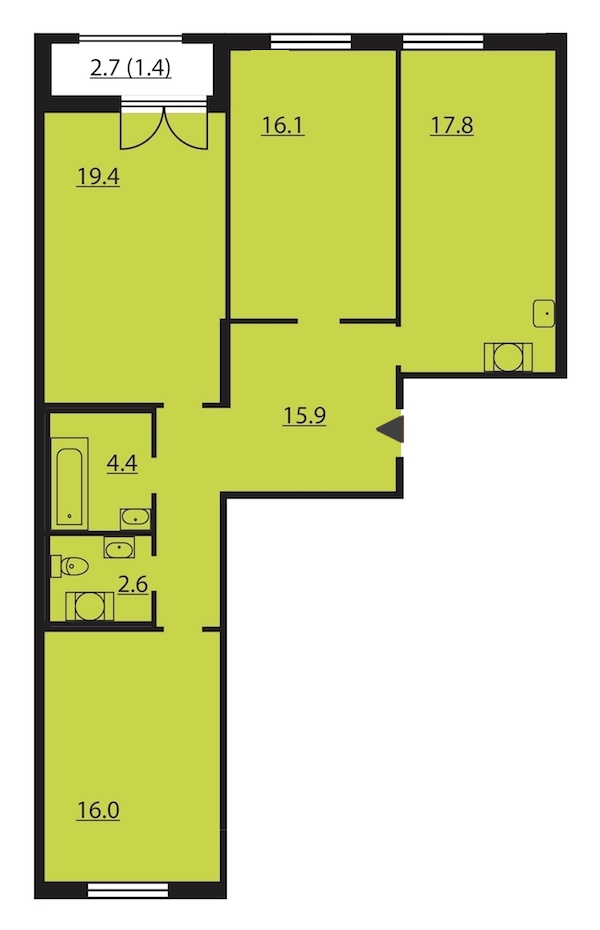3-комнатная, 94 м² — ЖК ЖК Цивилизация на Неве