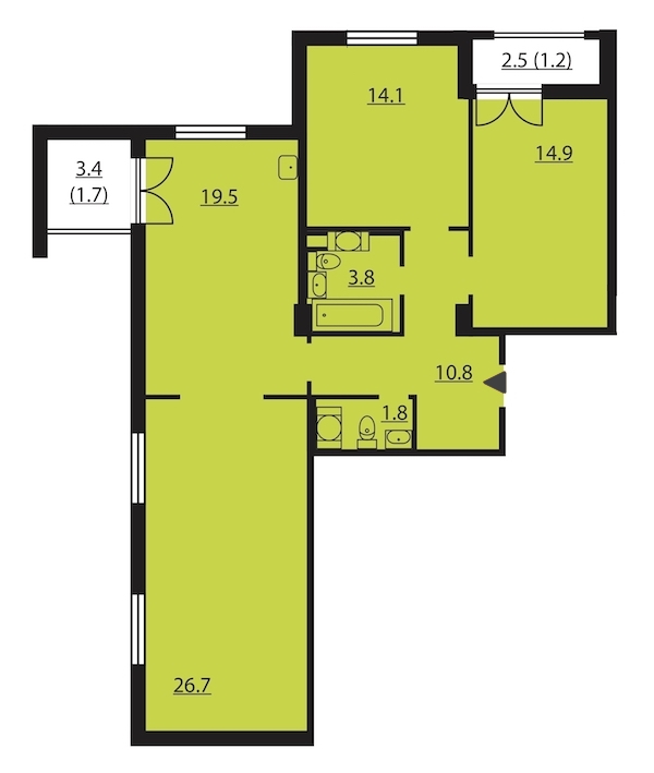3-комнатная, 95 м² — ЖК ЖК Цивилизация на Неве