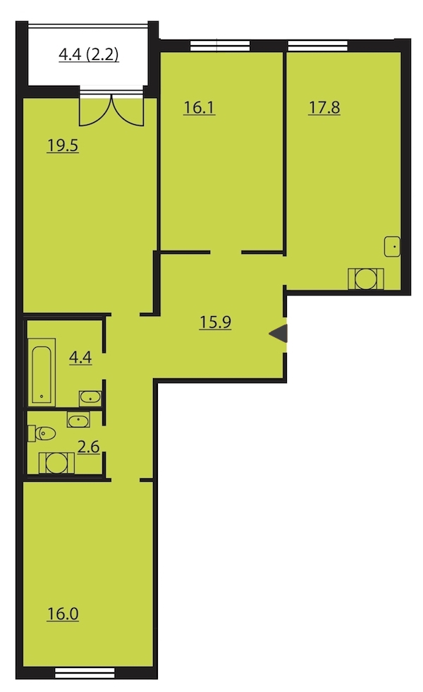 3-комнатная, 95 м² — ЖК ЖК Цивилизация на Неве