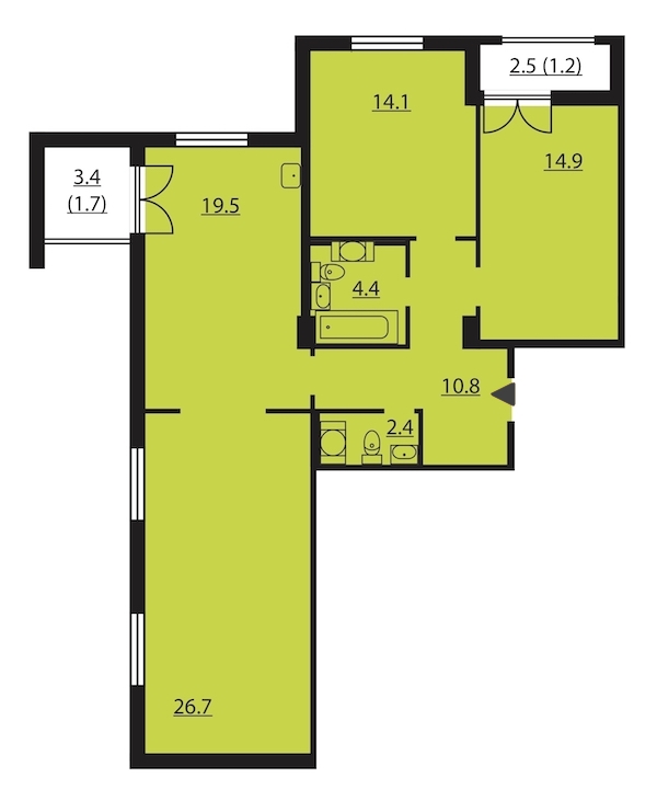 3-комнатная, 96 м² — ЖК ЖК Цивилизация на Неве