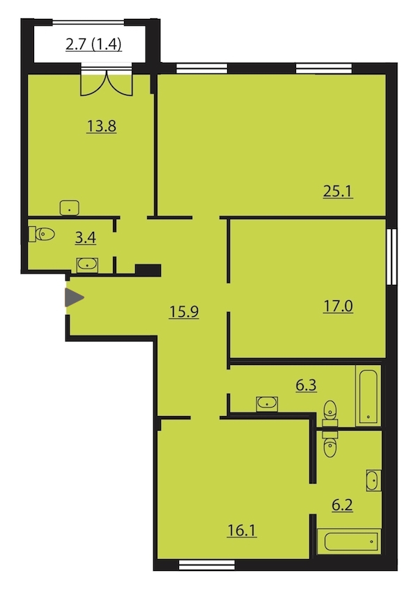 3-комнатная, 105 м² — ЖК ЖК Цивилизация на Неве