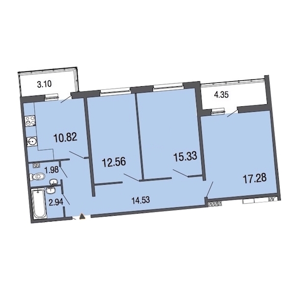 3-комнатная, 76 м² — ЖК ЖК ЭкоСити