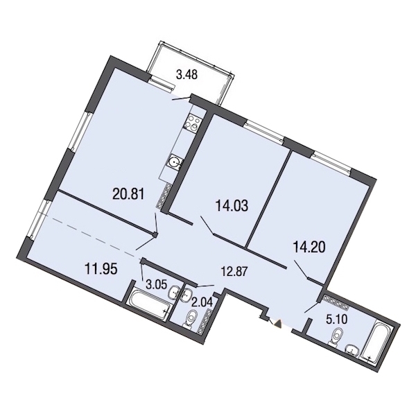 3-комнатная, 84 м² — ЖК ЖК ЭкоСити