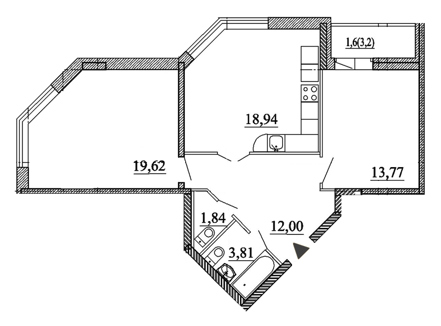 2-комнатная, 72 м² — ЖК ЖК Энфилд