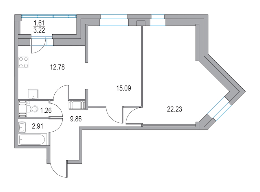 2-комнатная, 53 м² — ЖК ЖК Приморский квартал