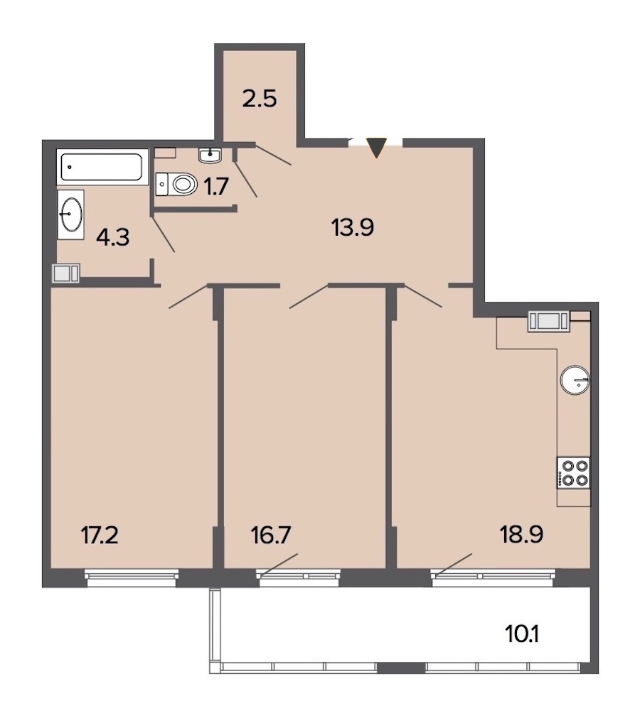 2-комнатная, 75 м² — ЖК Клубный дом Болконский