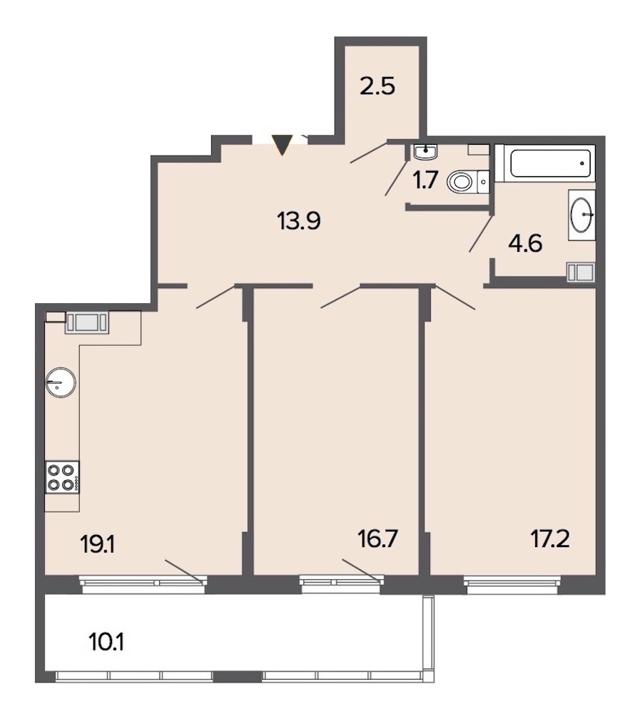 2-комнатная, 76 м² — ЖК Клубный дом Болконский