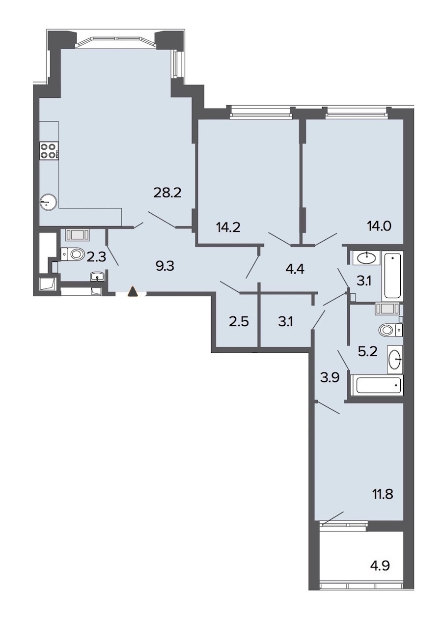 3-комнатная, 102 м² — ЖК Клубный дом Болконский