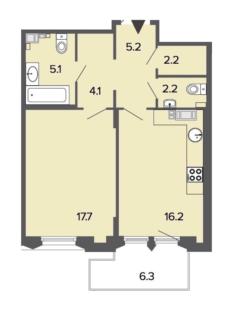 1-комнатная, 53 м² — ЖК Клубный дом Болконский