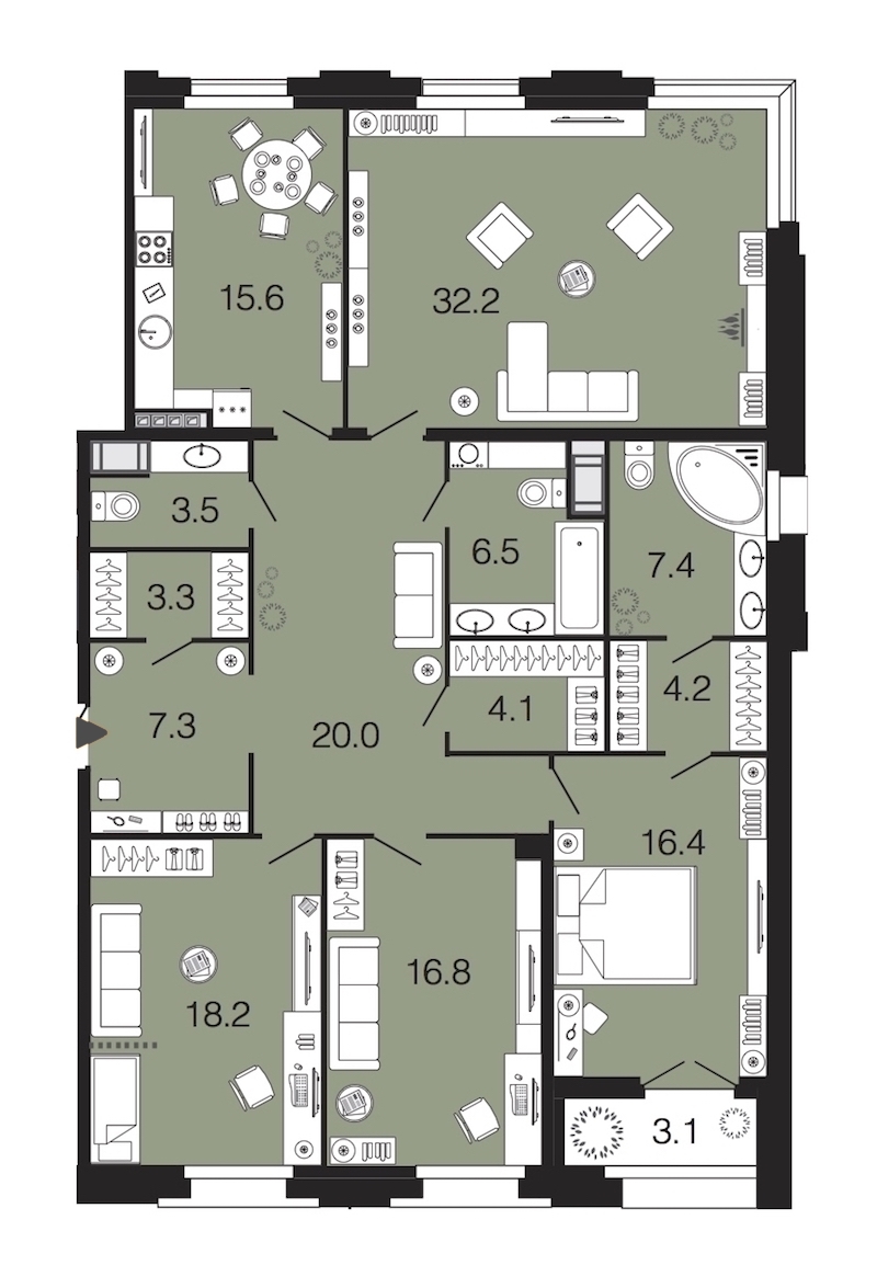 4-комнатная, 156 м² — ЖК ЖК Futurist (Футурист)