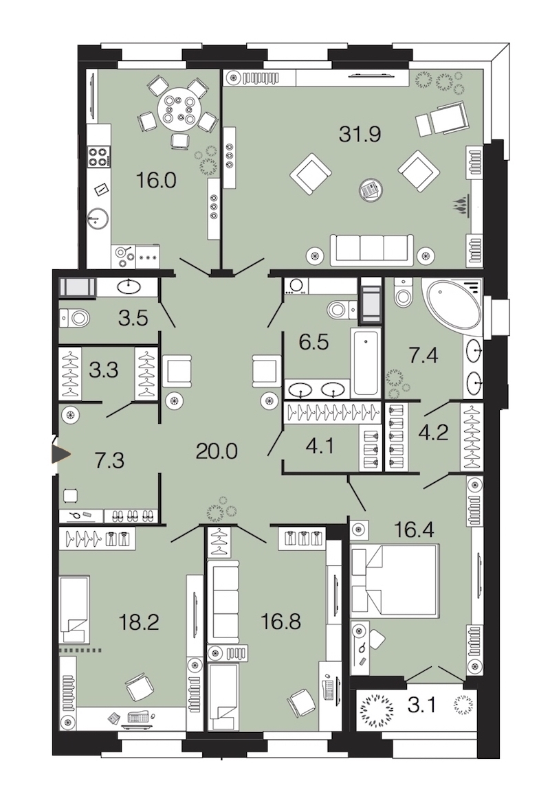 4-комнатная, 156 м² — ЖК ЖК Futurist (Футурист)