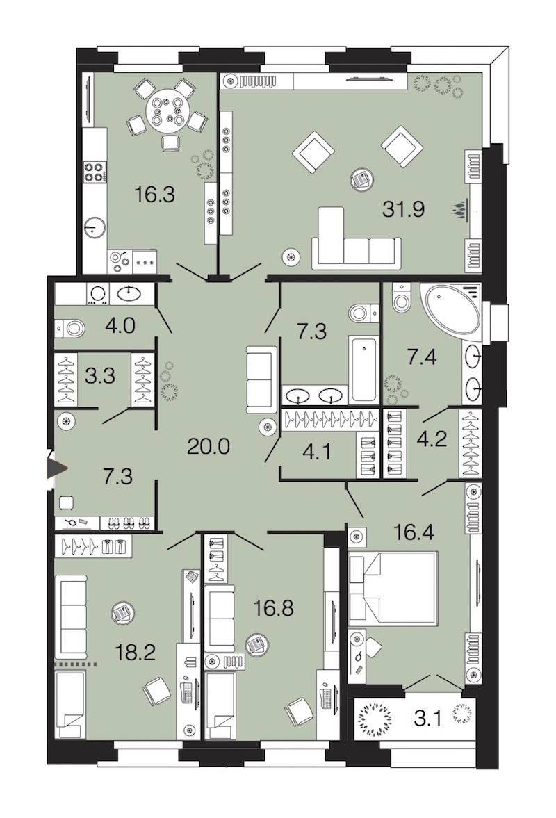 4-комнатная, 157 м² — ЖК ЖК Futurist (Футурист)