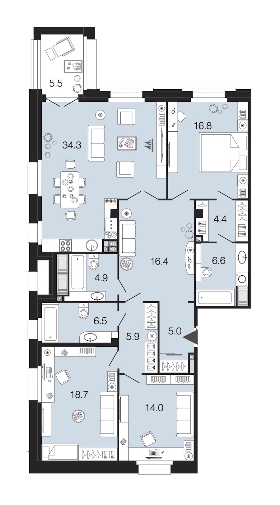 3-комнатная, 134 м² — ЖК ЖК Futurist (Футурист)