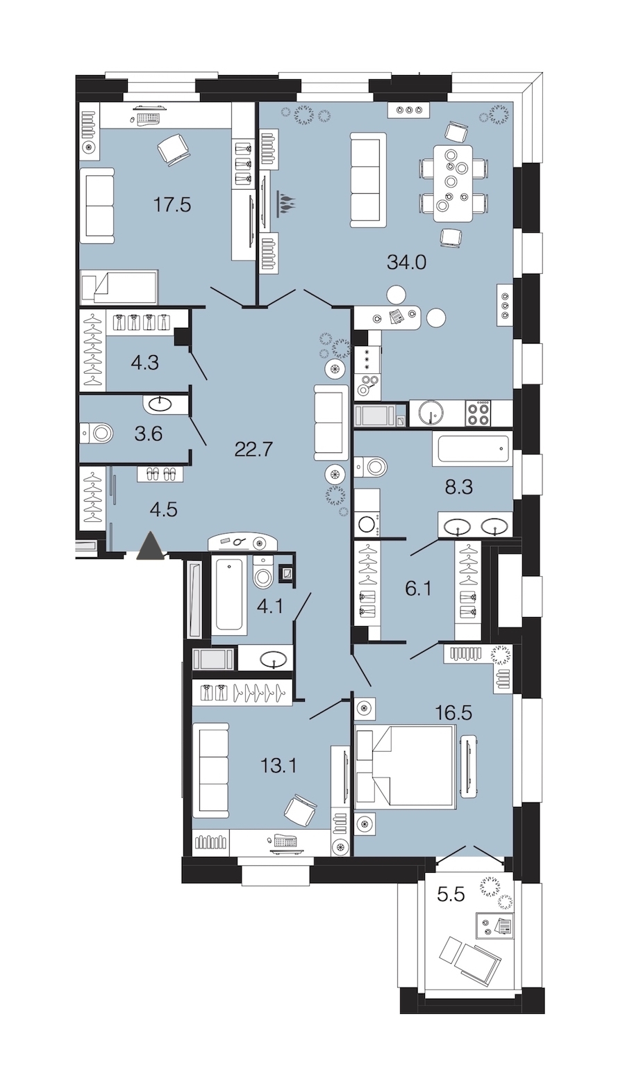 3-комнатная, 135 м² — ЖК ЖК Futurist (Футурист)
