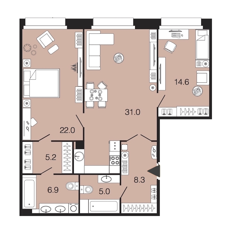 2-комнатная, 93 м² — ЖК ЖК Futurist (Футурист)
