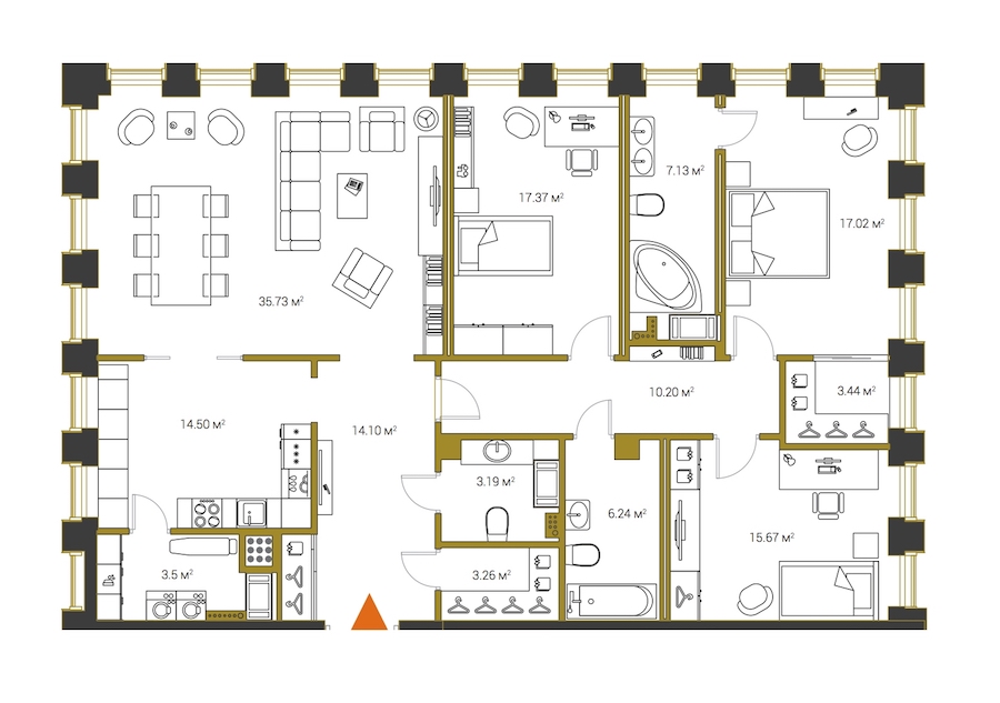 4-комнатная, 151 м² — ЖК ЖК Legenda Институтский (Институтский, 16)