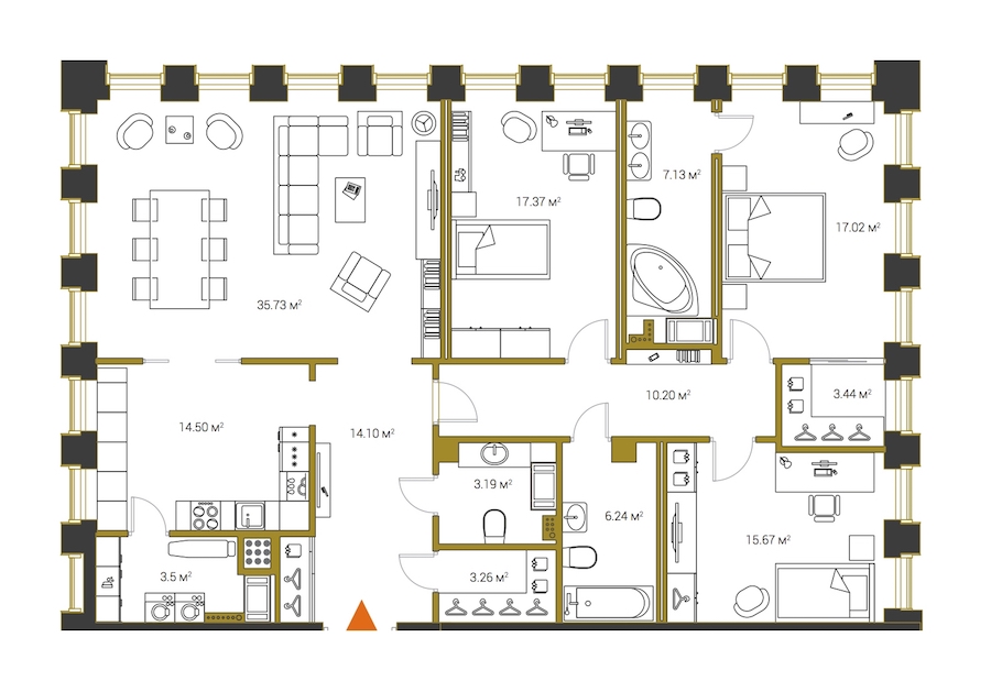 4-комнатная, 151 м² — ЖК ЖК Legenda Институтский (Институтский, 16)