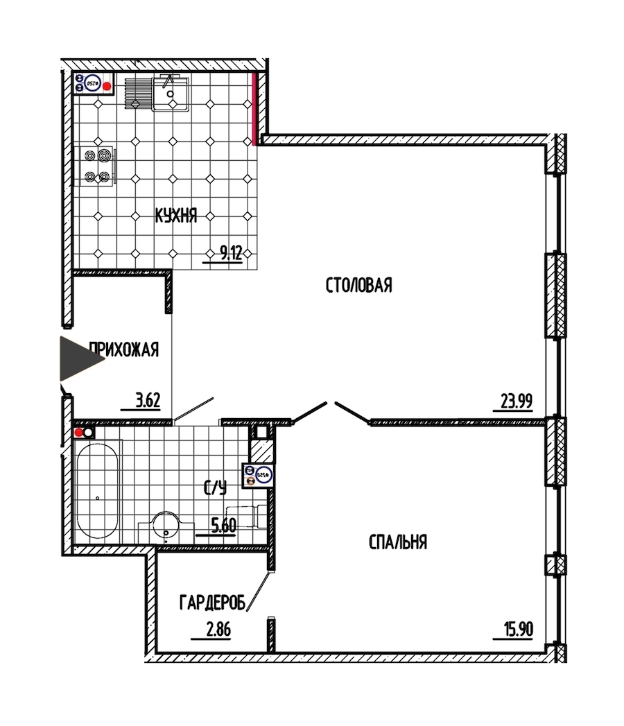 1-комнатная, 61 м² — ЖК ЖК Маленькая Франция