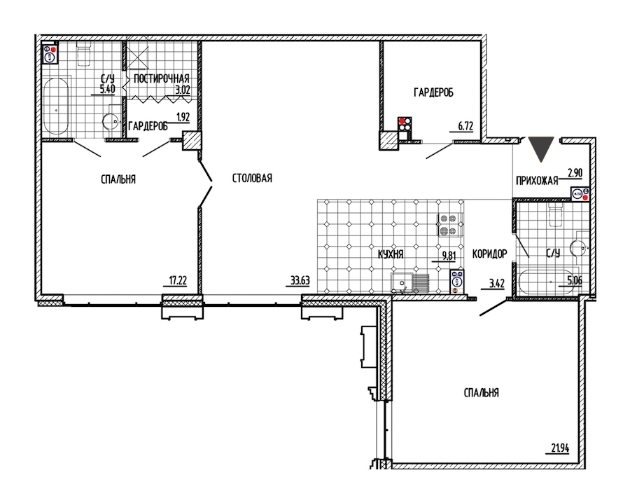 2-комнатная, 111 м² — ЖК ЖК Маленькая Франция