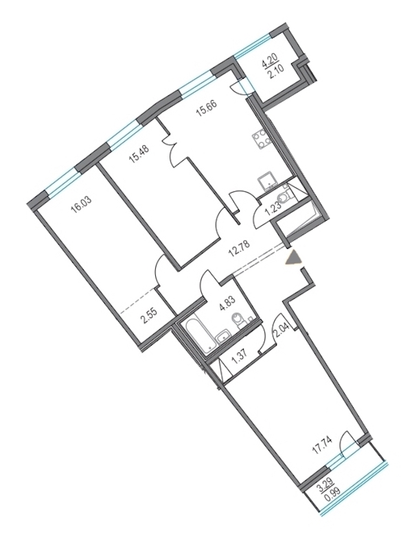 3-комнатная, 90 м² — ЖК ЖК Приморский квартал
