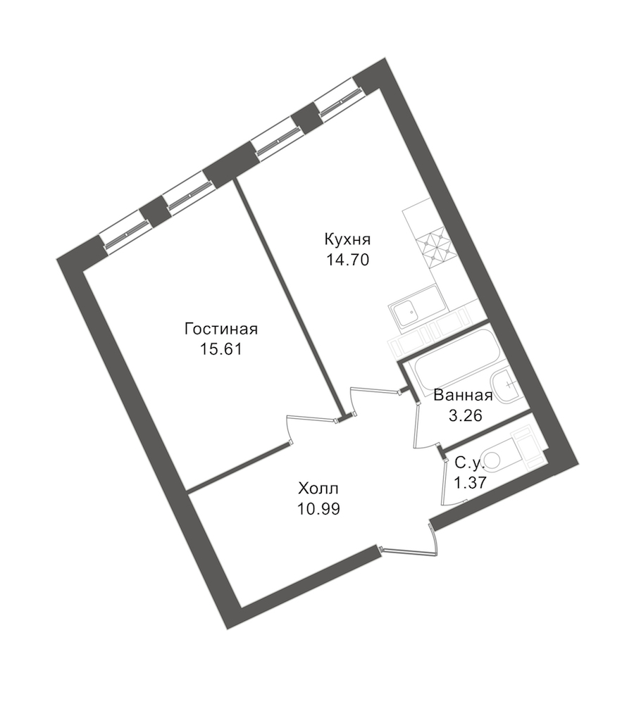 1-комнатная, 42 м² — ЖК ЖК "Esper Club"