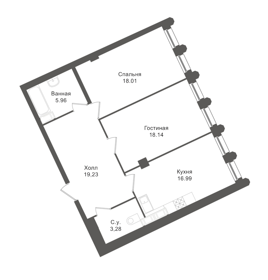 2-комнатная, 77 м² — ЖК ЖК "Esper Club"