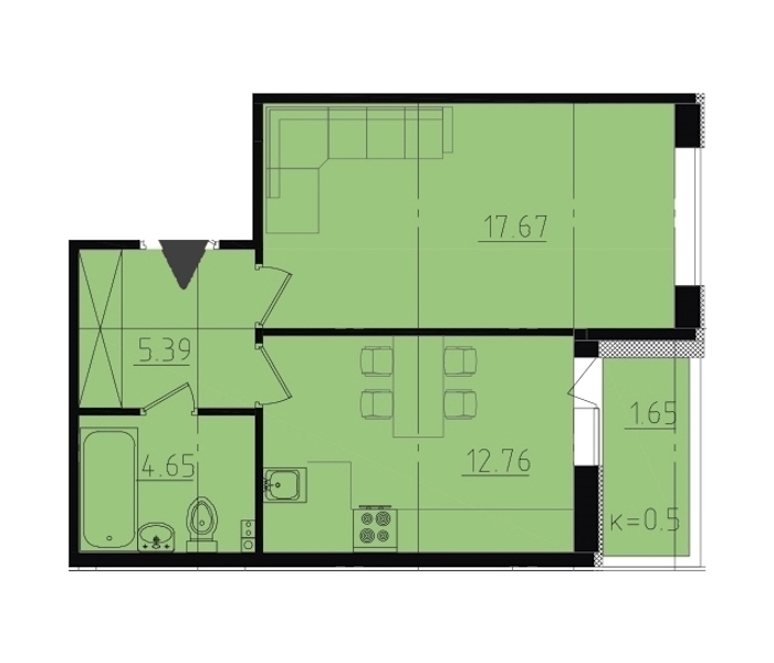 1-комнатная, 42 м² — ЖК ЖК Ювента
