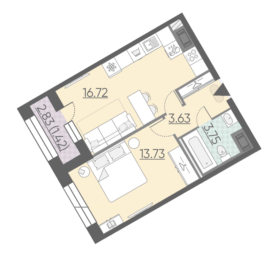 1-комнатная, 39 м² — ЖК ЖК Riviere Noire (Ривьер Нуар)