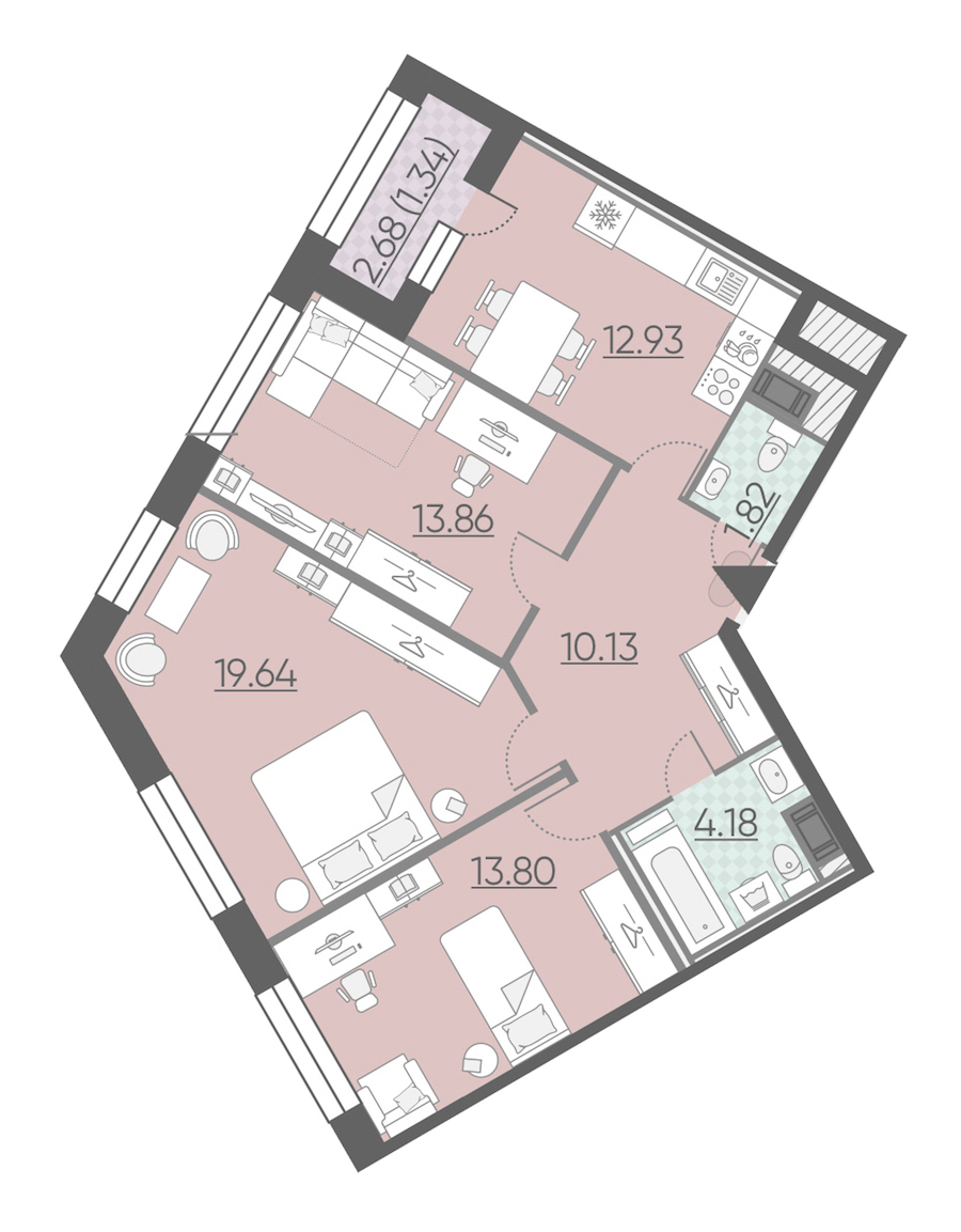 3-комнатная, 78 м² — ЖК ЖК Riviere Noire (Ривьер Нуар)