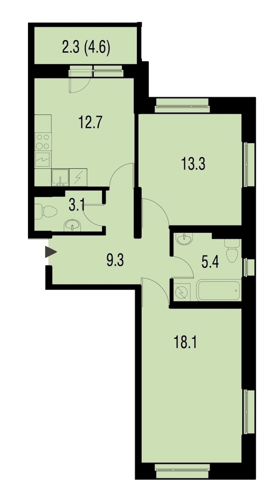 2-комнатная, 62 м² — ЖК ЖК Жемчужный Каскад