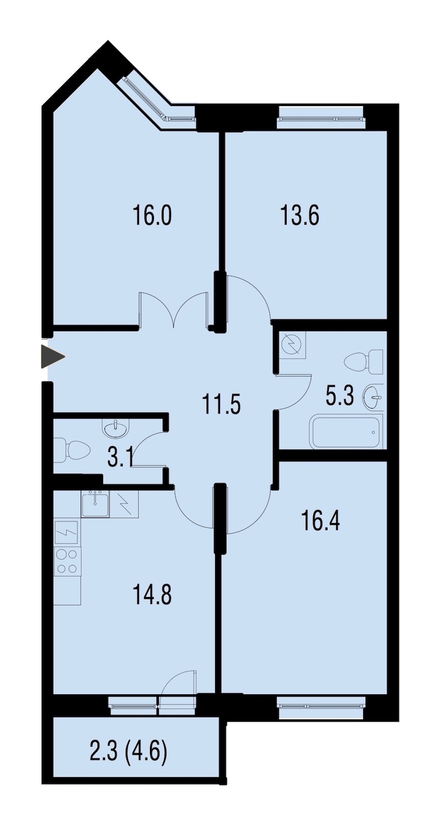 3-комнатная, 80 м² — ЖК ЖК Жемчужный Каскад