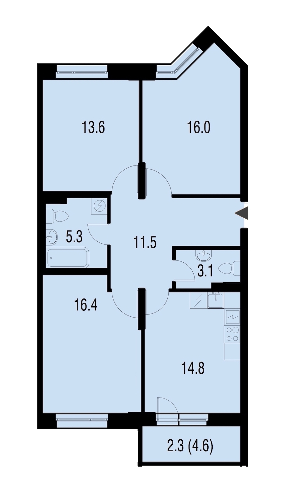 3-комнатная, 80 м² — ЖК ЖК Жемчужный Каскад