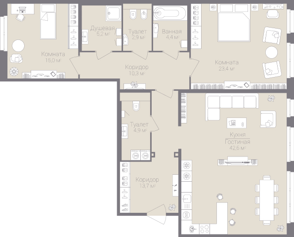 2-комнатная, 122 м² — ЖК Дом на улице Нижне-Каменская
