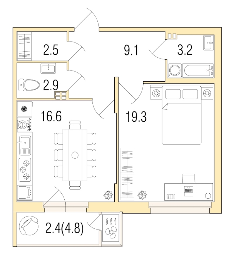 1-комнатная, 55 м² — ЖК ЖК Жемчужный берег