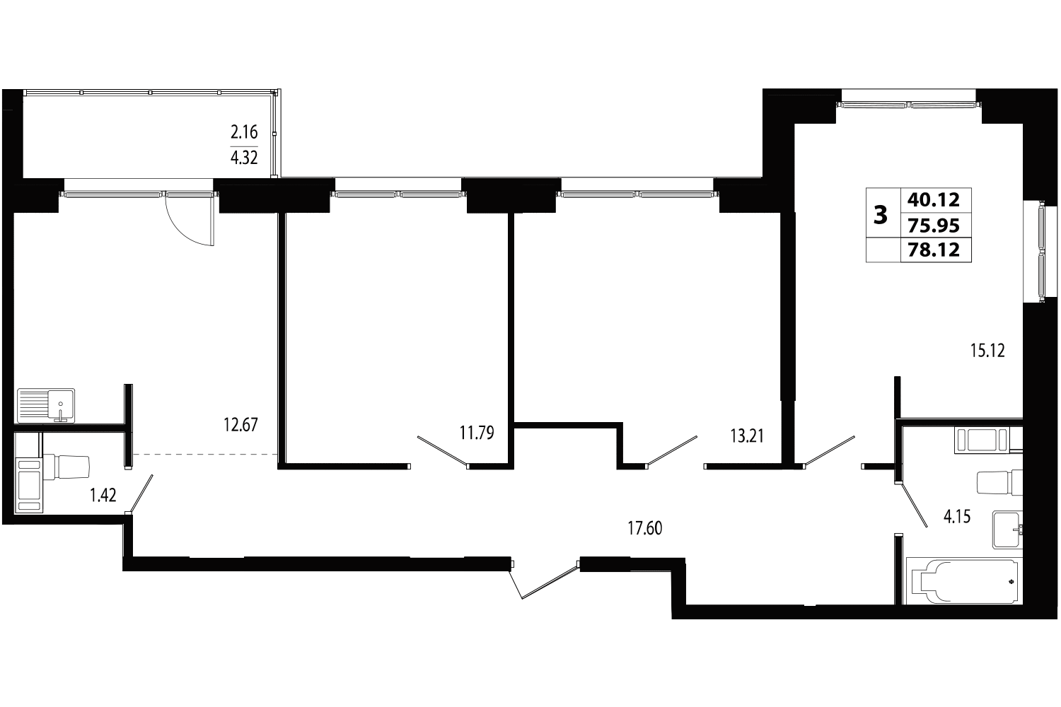 2-комнатная, 60 м² — ЖК ЖК Лиговский сити - Второй квартал (Ligovsky City)