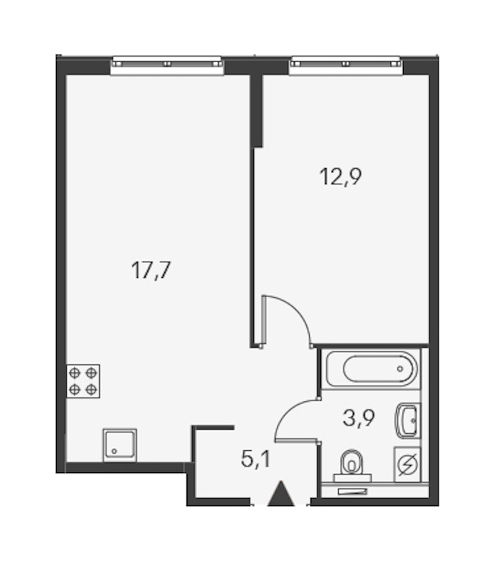 1-комнатная, 41 м² — ЖК ЖК Дальневосточный 15