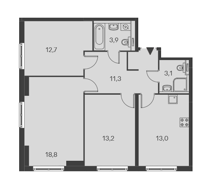 3-комнатная, 76 м² — ЖК ЖК Дальневосточный 15