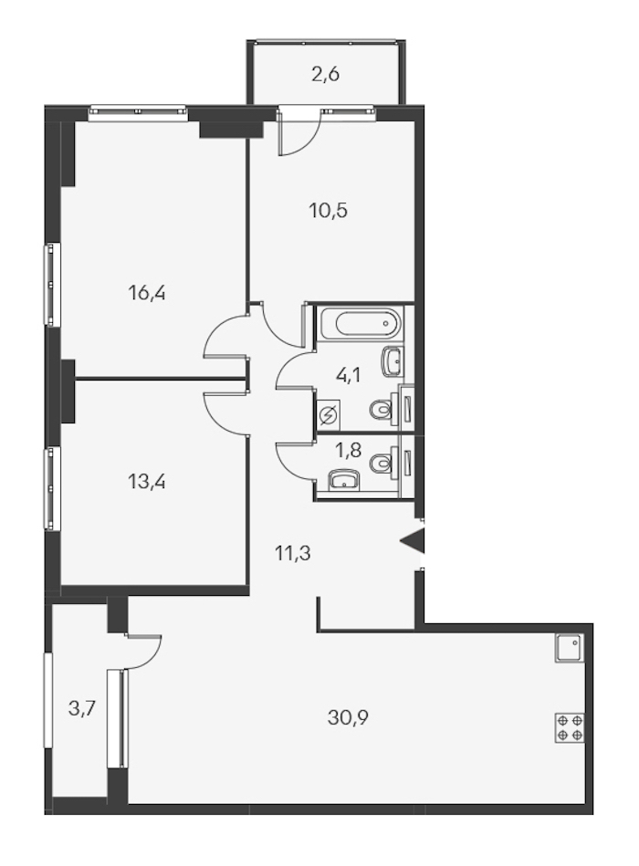 3-комнатная, 90 м² — ЖК ЖК Дальневосточный 15