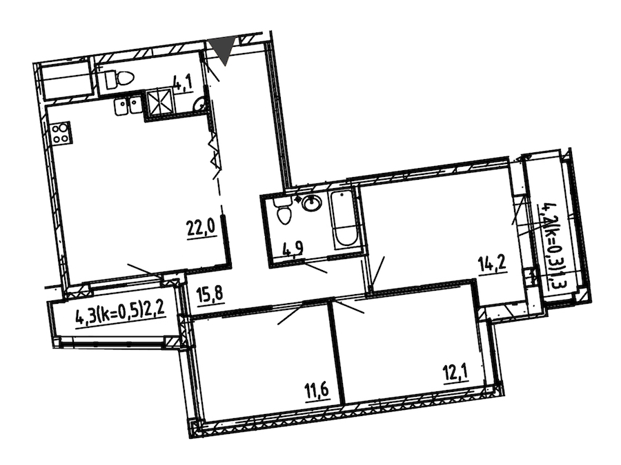 3-комнатная, 88 м² — ЖК ЖК Эталон на Неве