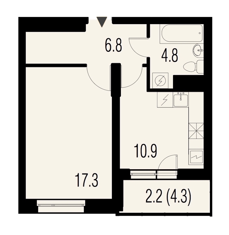 1-комнатная, 42 м² — ЖК ЖК Жемчужный Каскад