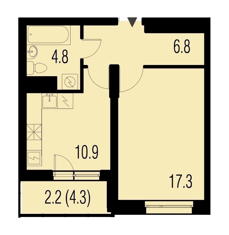 1-комнатная, 42 м² — ЖК ЖК Жемчужный Каскад