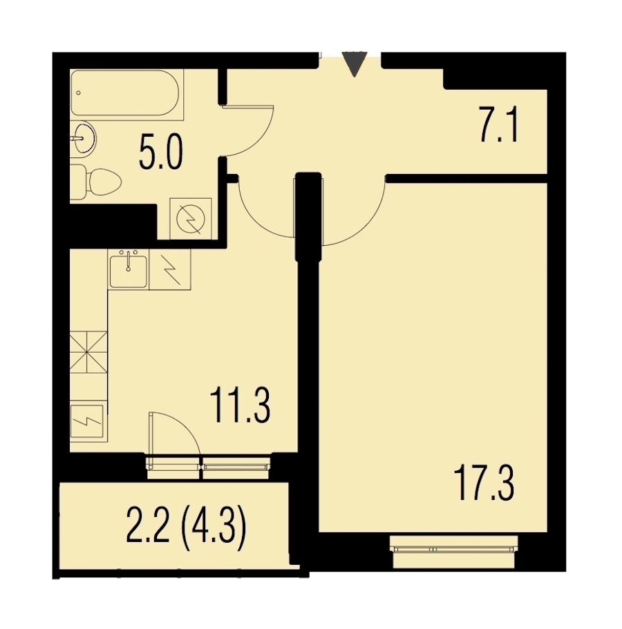 1-комнатная, 42 м² — ЖК ЖК Жемчужный Каскад