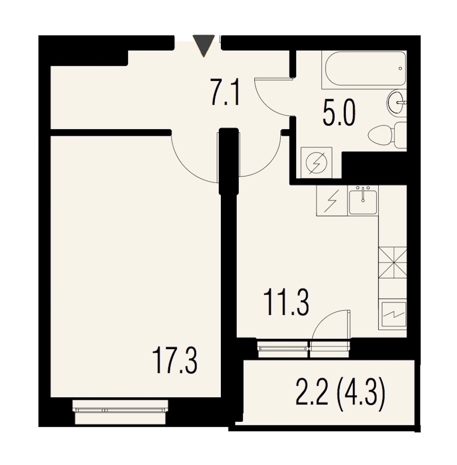 1-комнатная, 43 м² — ЖК ЖК Жемчужный Каскад