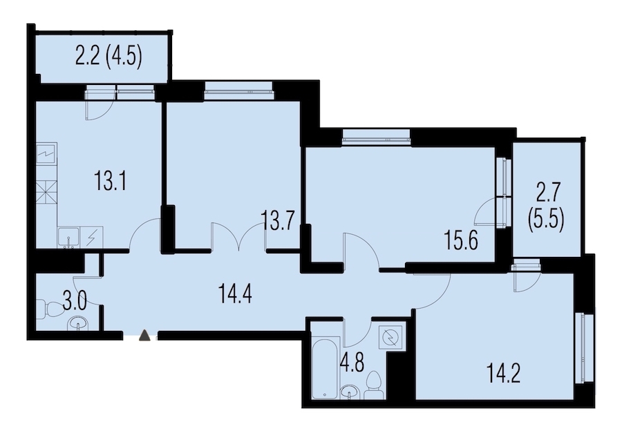 3-комнатная, 82 м² — ЖК ЖК Жемчужный Каскад