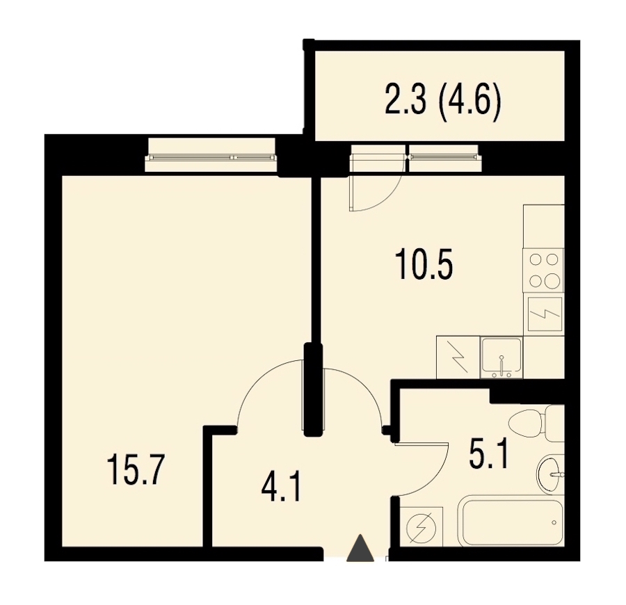 1-комнатная, 37 м² — ЖК ЖК Жемчужный Каскад