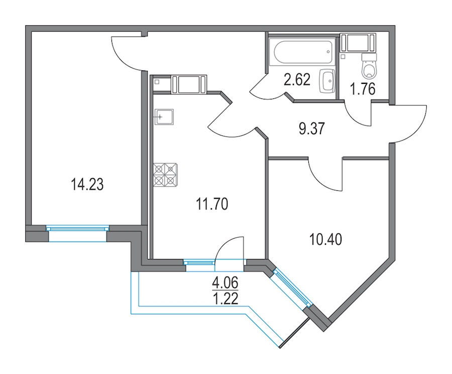 2-комнатная, 50 м² — ЖК ЖК Приморский квартал