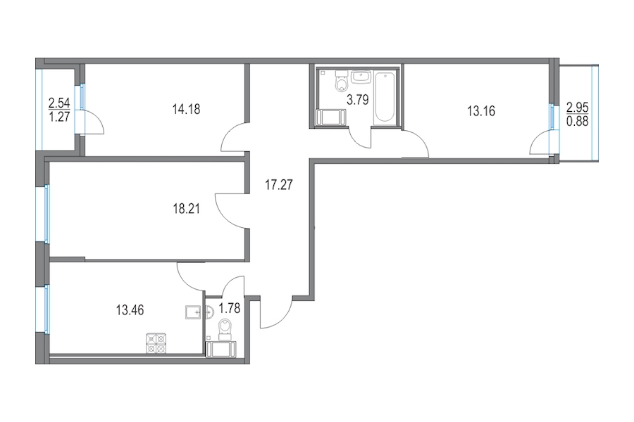 3-комнатная, 82 м² — ЖК ЖК Приморский квартал